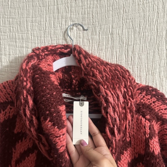NWT Anthropology Ginny Pink Houndtooth Oversized Cowl neck sweater Sz sm - Picture 5 of 7